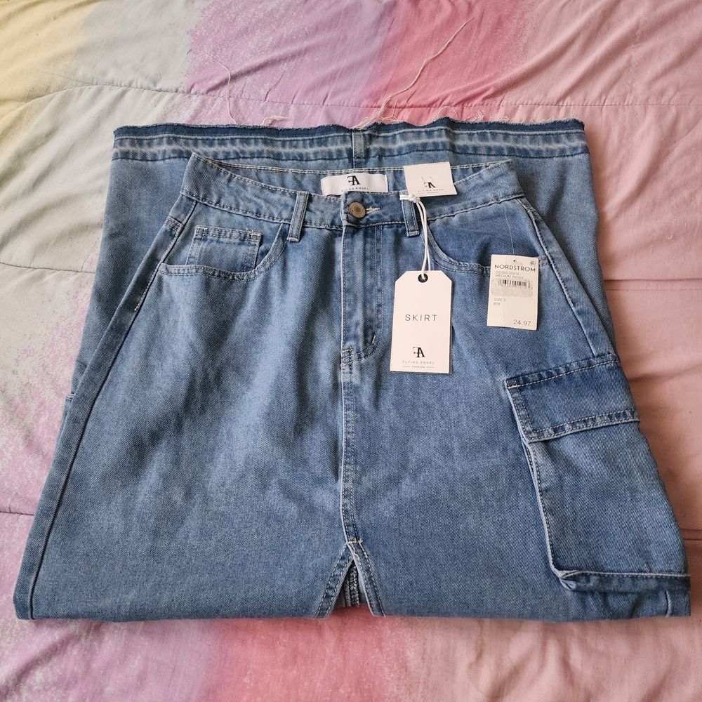 Denim Flying Angel Cargo Front Slit Design Skirt Size 5/27 - Picture 2 of 8